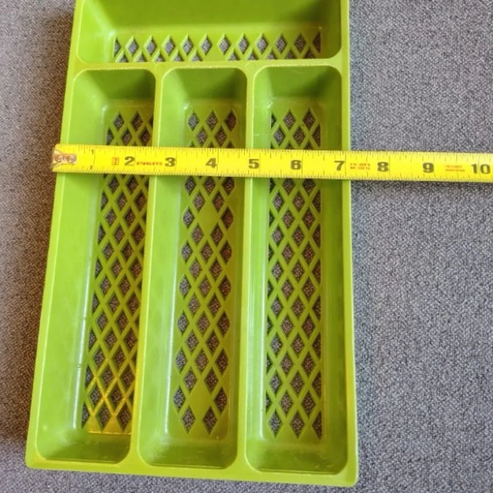 Vtg Plastic Utensil Drawer Organizer Silverware Holder Lattice Avocado Green